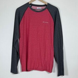 Columbia Mens Raglan Shirt L Red Gray Omni-Wick Long Sleeve Gorpcore Athleisure